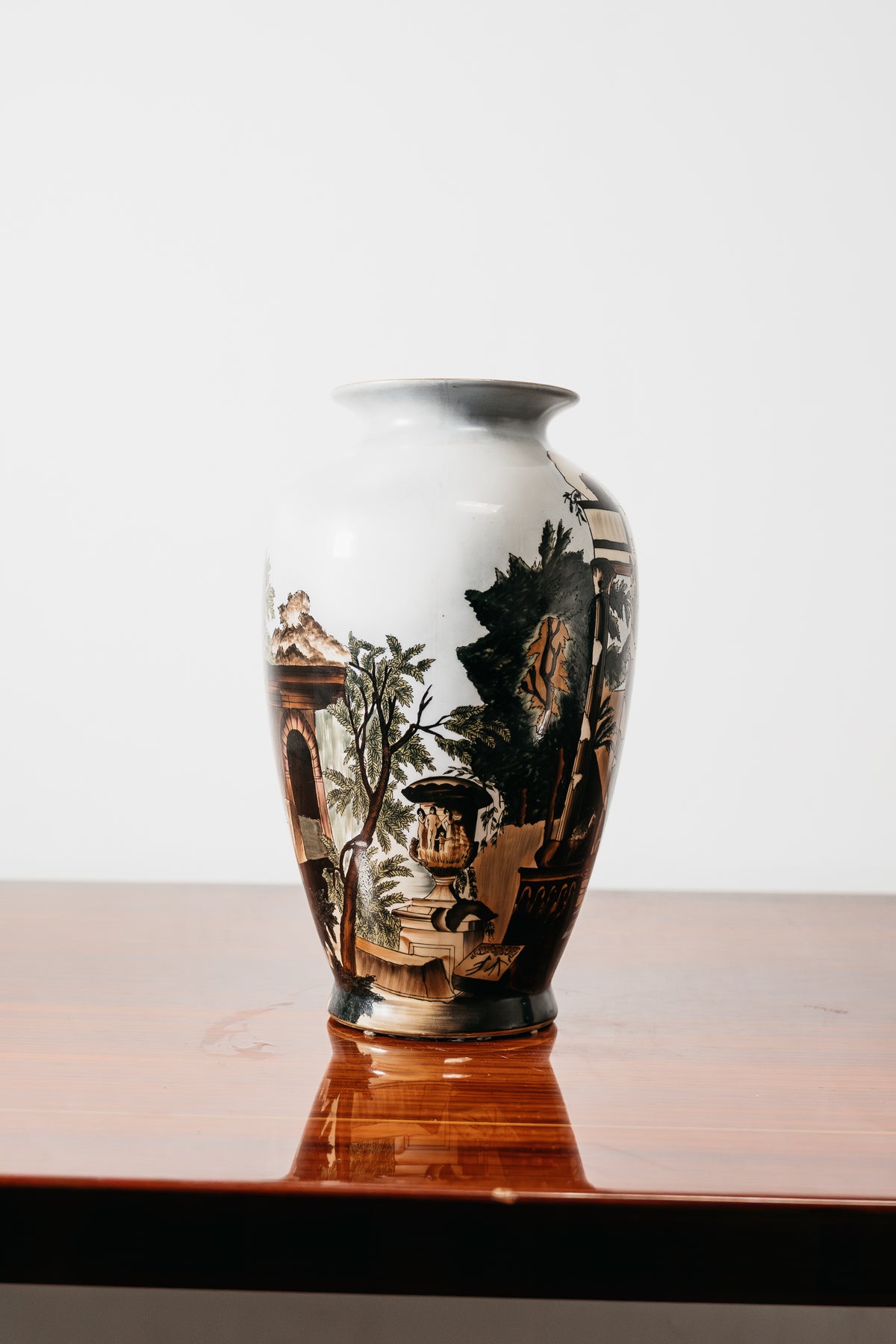 Vaso in Ceramica di Faenza Vintage Anni 70 Decoro Rovine Antiche Paesaggio Classico Modernariato