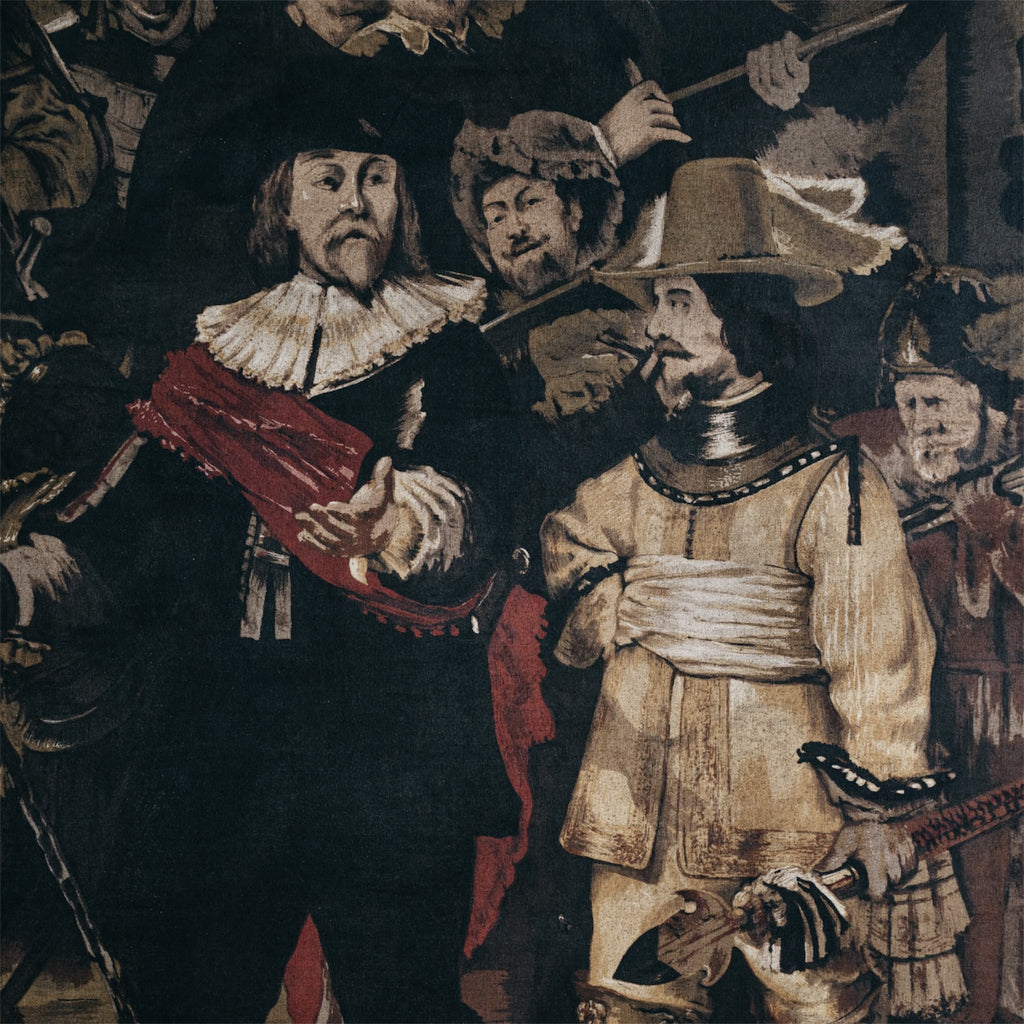Large Vintage Reproduction of Rembrandt’s "The Night Watch" – Mixed Media on Fabric (191x136 cm)