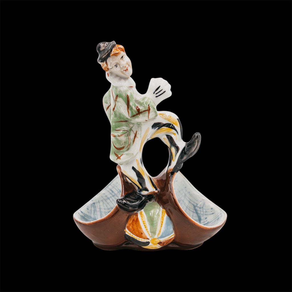 Posacenere Svuotatasche Vintage in Ceramica con Statuetta Pagliaccio Clown Artistico
