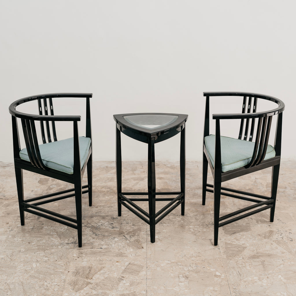Set 2 Poltroncine e Tavolino Ernest Archibald Taylor Vintage Anni 80 Frassino Nero Modernariato