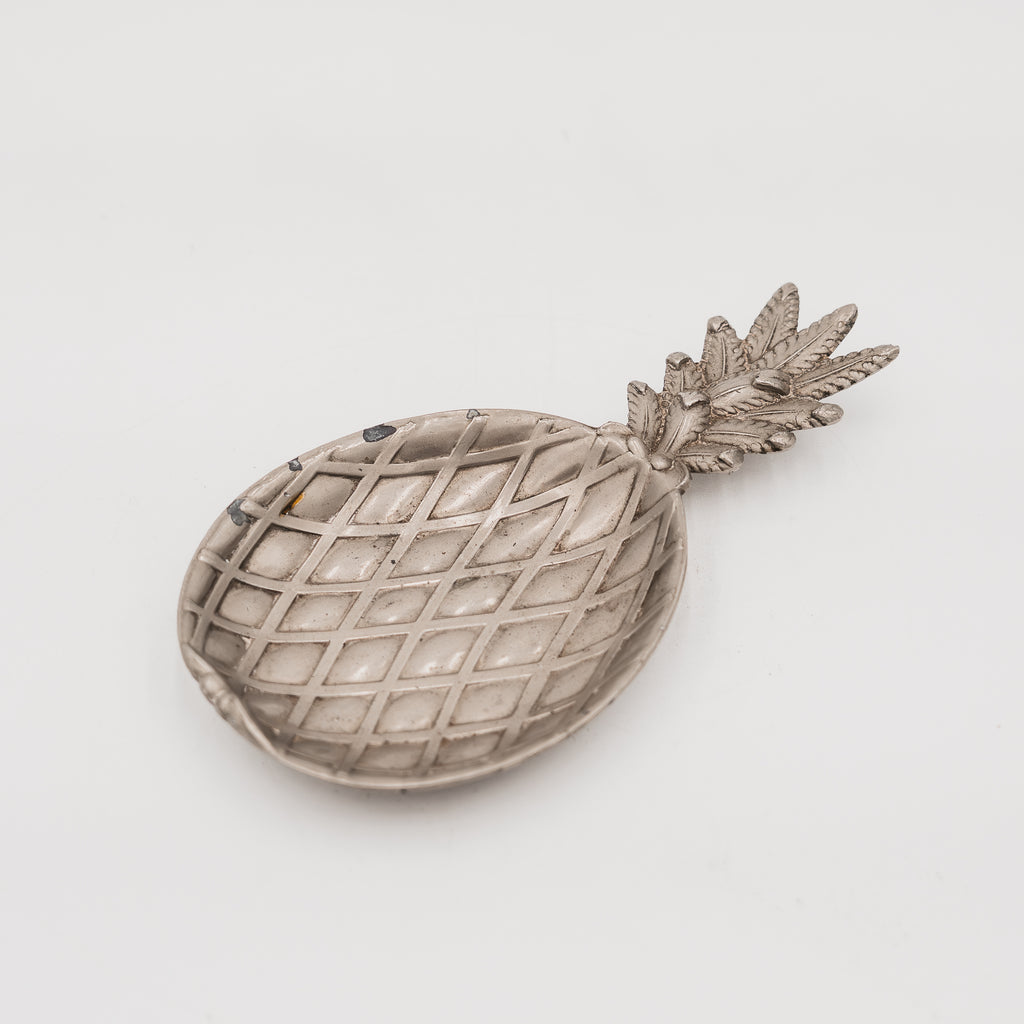 Posacenere Svuotatasche Vintage a Forma di Ananas in Metallo Argentato