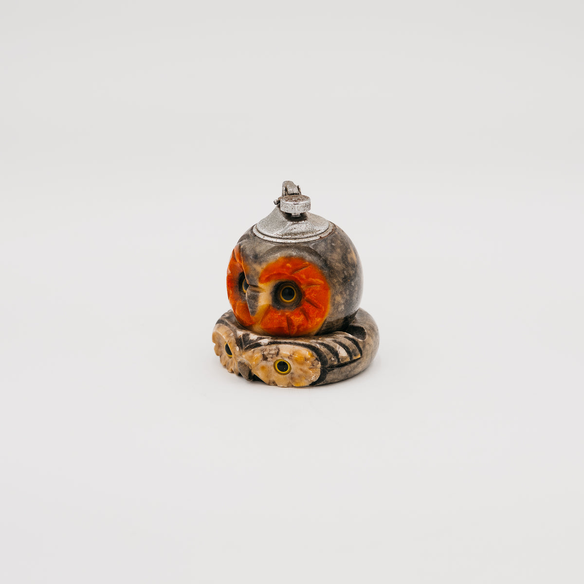 Set da Fumo Vintage Gufo Accendino da Tavolo con Posacenere Integrato Alabastro