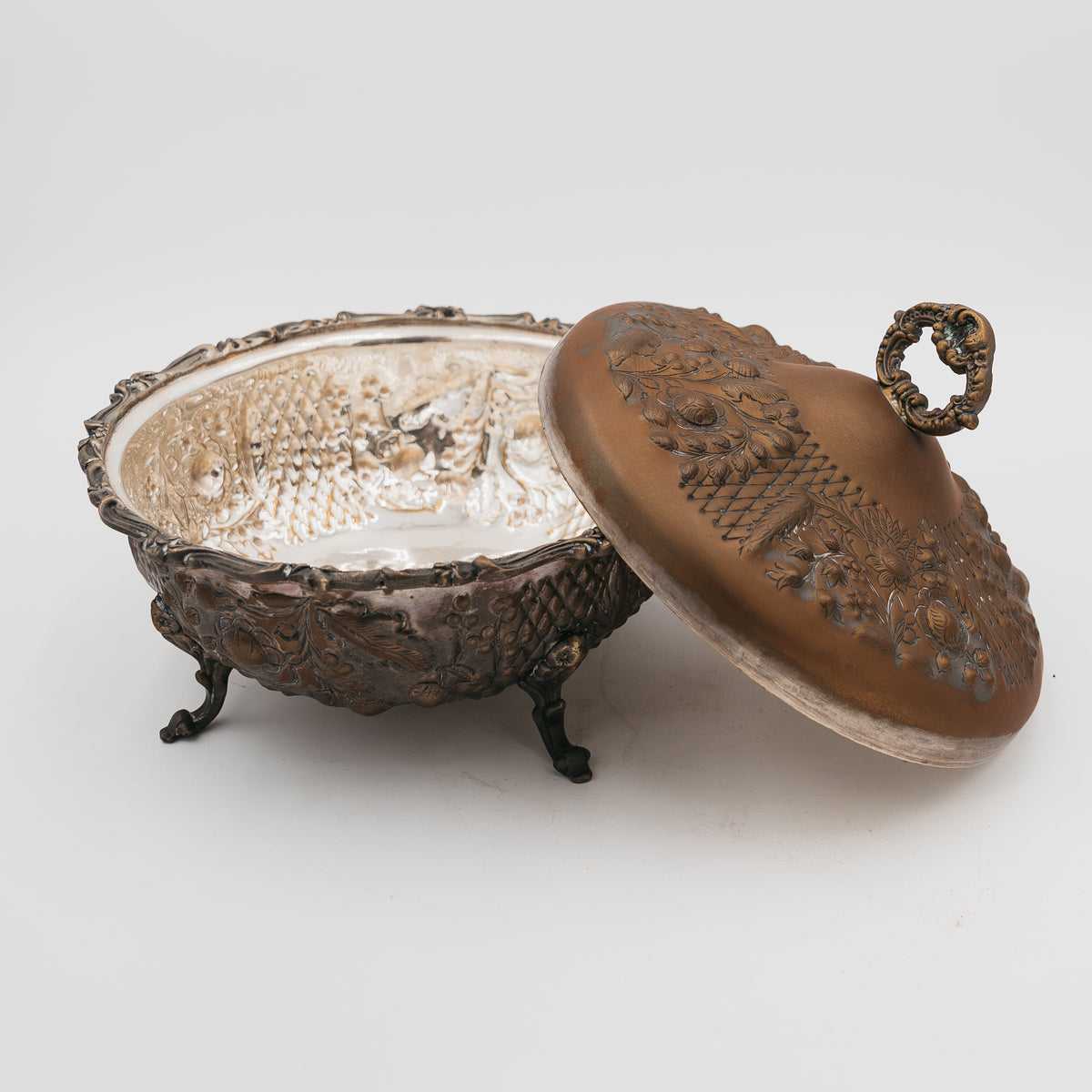 Zuppiera Bonbonnière Royal Family Sheffield Vintage con Coperchio Lavorato