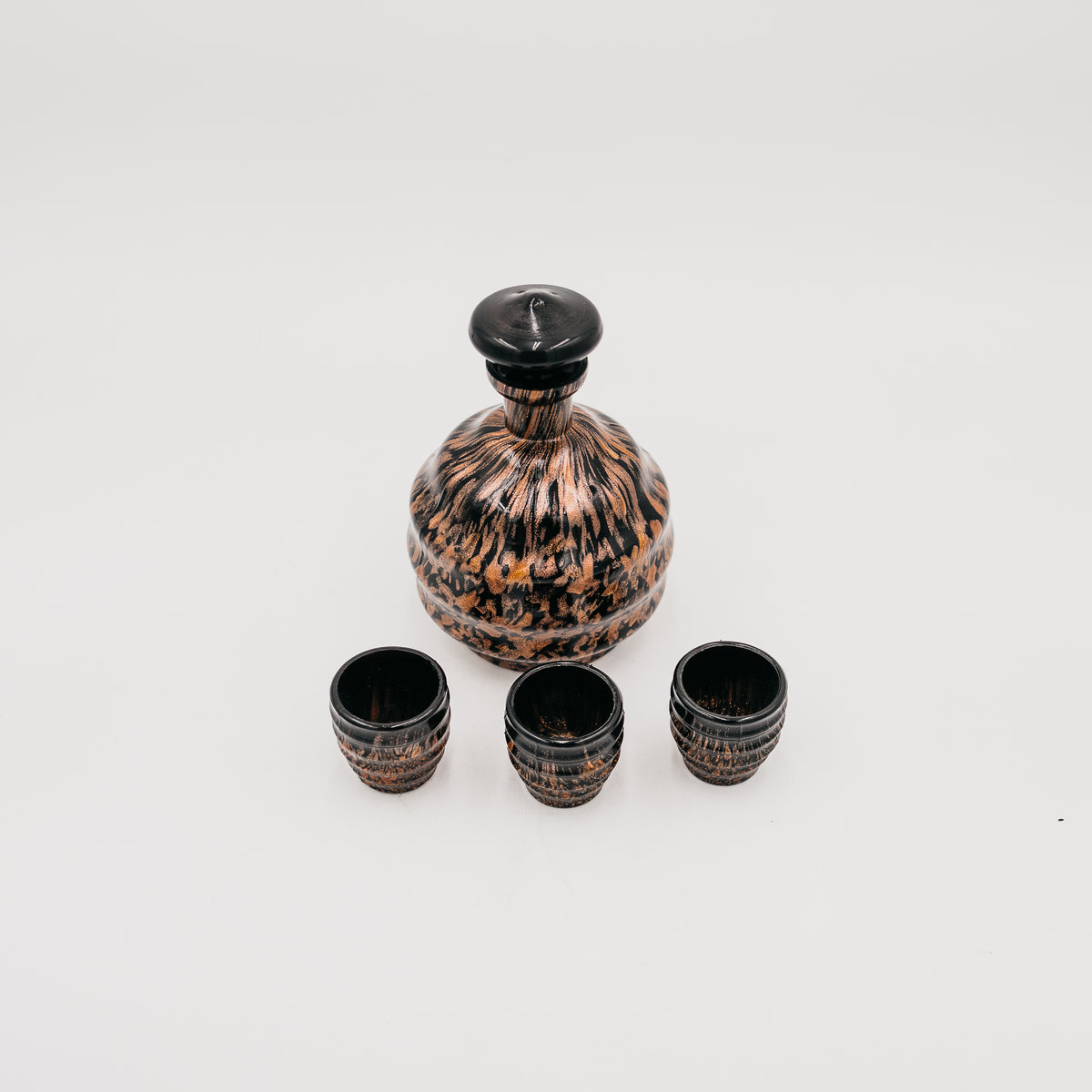 Set Liquore Vintage in Ceramica Artistica Decantatore con Tappo e 3 Bicchierini