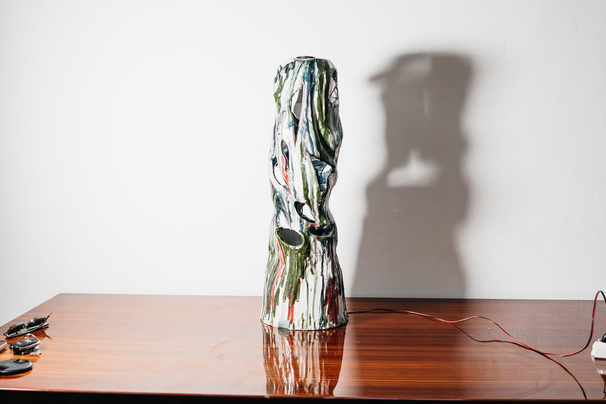 Lampada in Ceramica Ernesto Treccani Vintage Anni 60 Scultura Traforata Modernariato