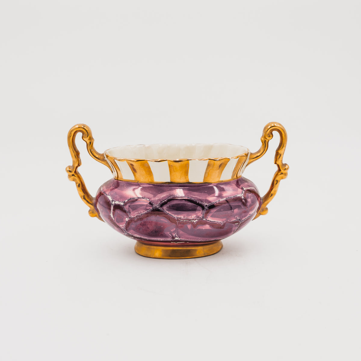 Vaso Alzata SICAS Sesto Fiorentino Vintage Porpora Rifiniture Oro e Lustro