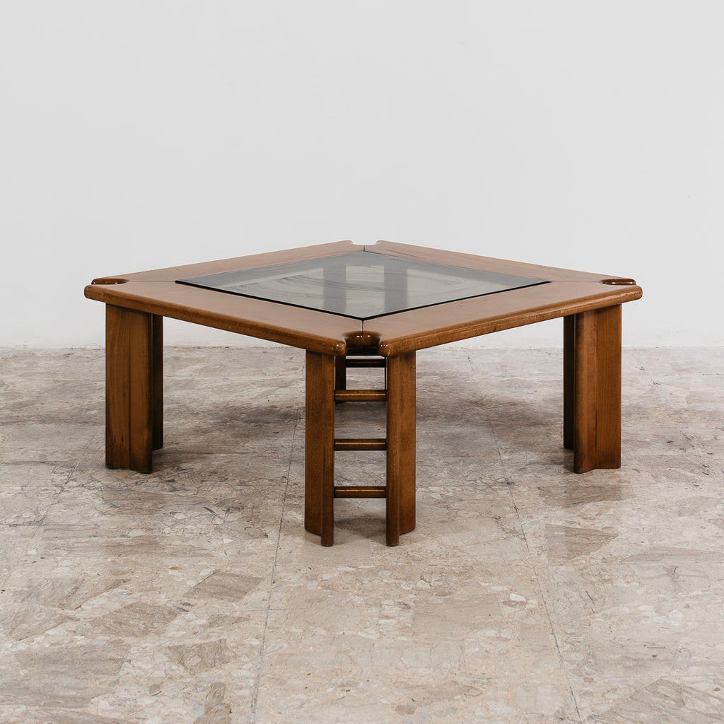 Tavolino da Caffè Afra Tobia Scarpa Vintage Anni 60 Legno Noce e Cristallo Modernariato