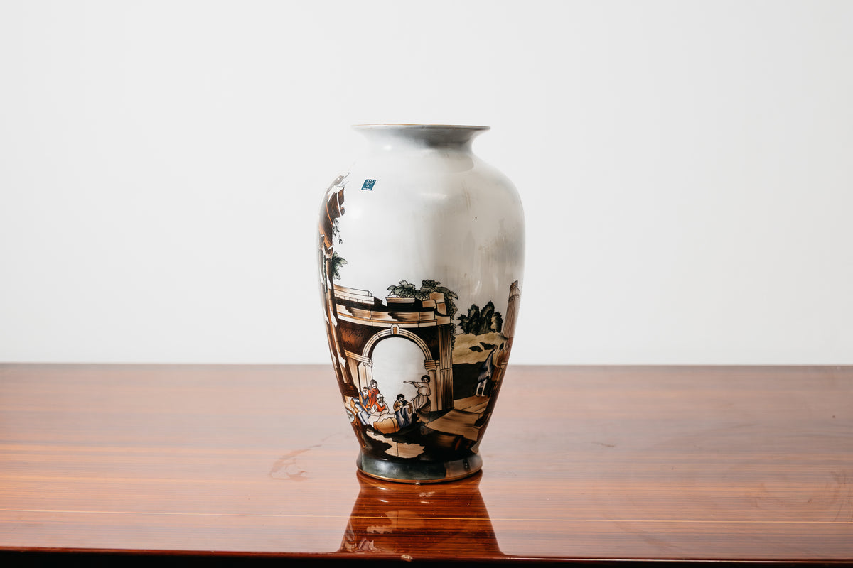 Vaso in Ceramica di Faenza Vintage Anni 70 Decoro Rovine Antiche Paesaggio Classico Modernariato