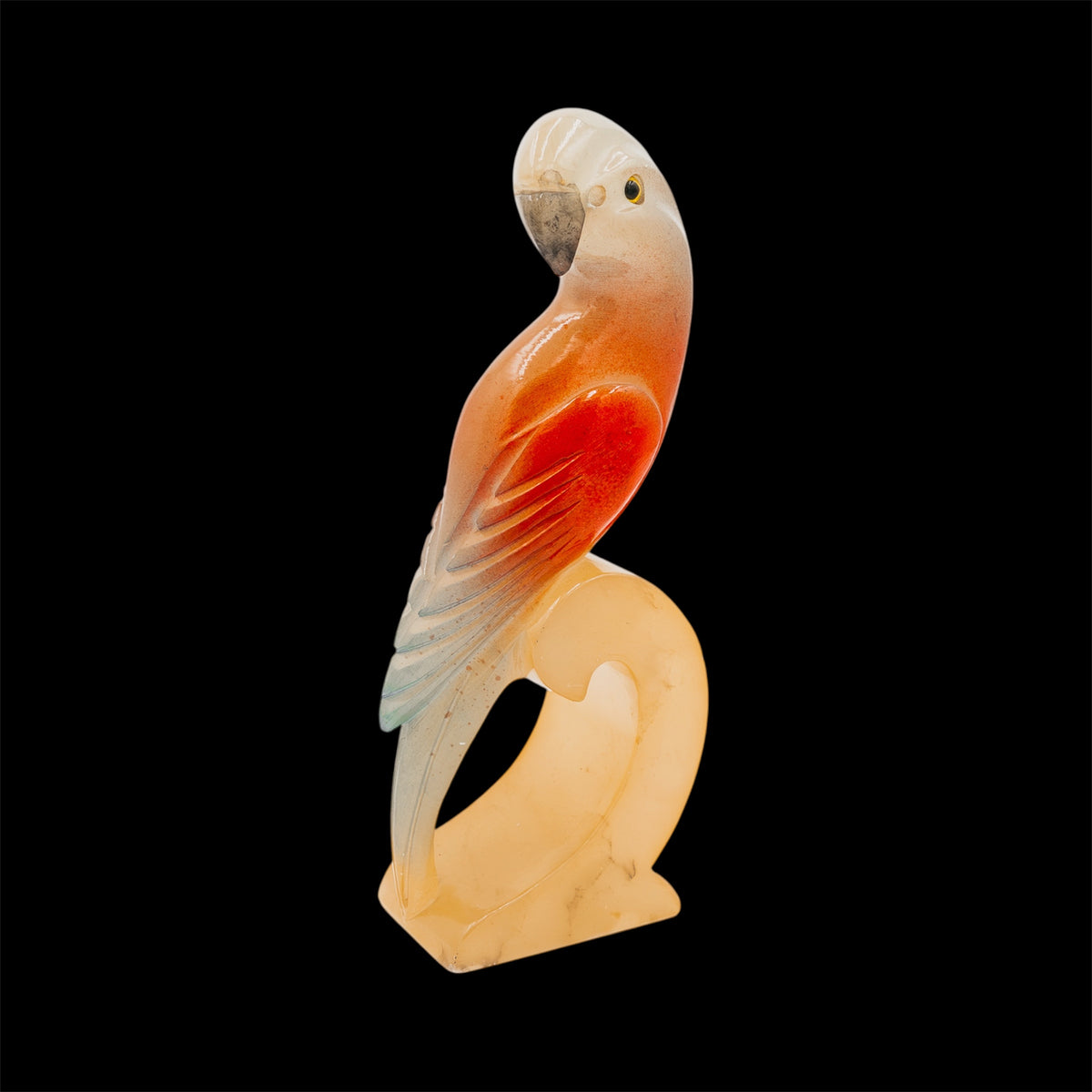 Scultura Vintage Pappagallo in Alabastro Pietra Dura Colorata Soprammobile Collezione
