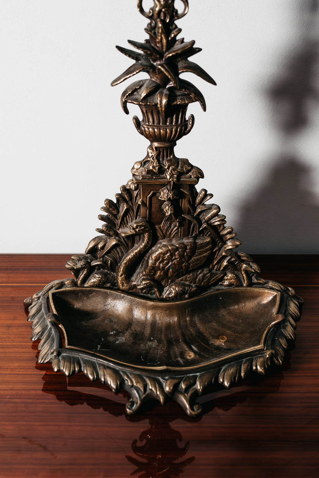 Vintage French Art Nouveau Style Brass Umbrella Stand with Swan Relief – 1960s
