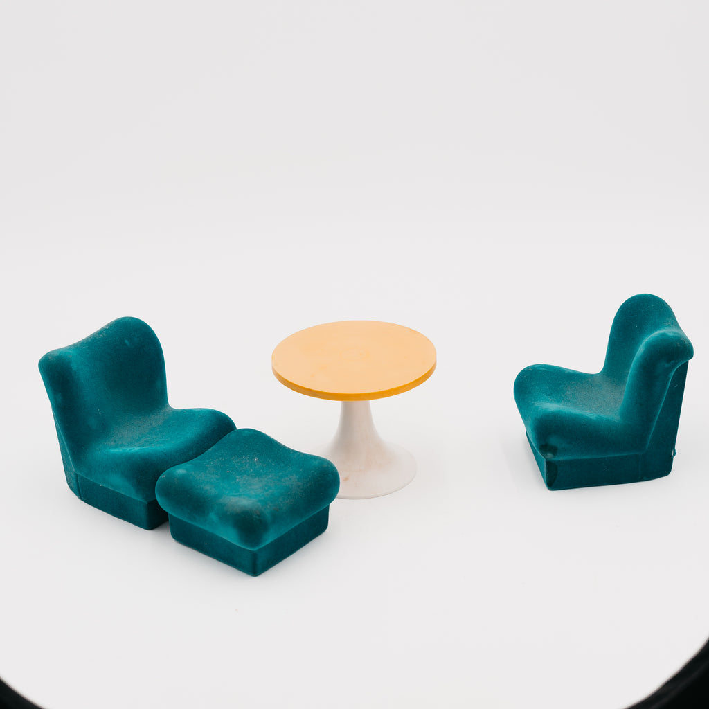 Set Salottino Miniatura Dollhouse Vintage Modella Anni 70 Tavolo Poltrone Pouf