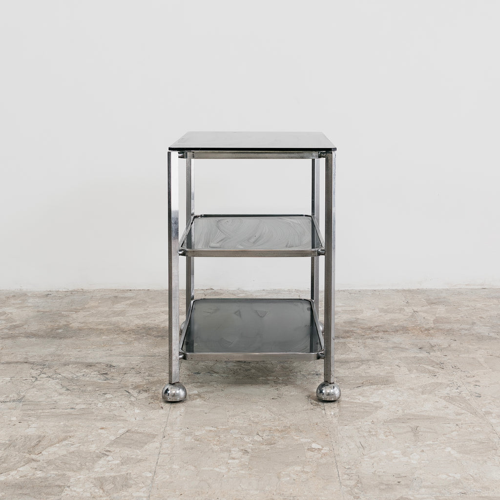 Carrello Bar Allegri Parma Vintage Anni 70 Metallo Cromato Vetro Fumé Modernariato