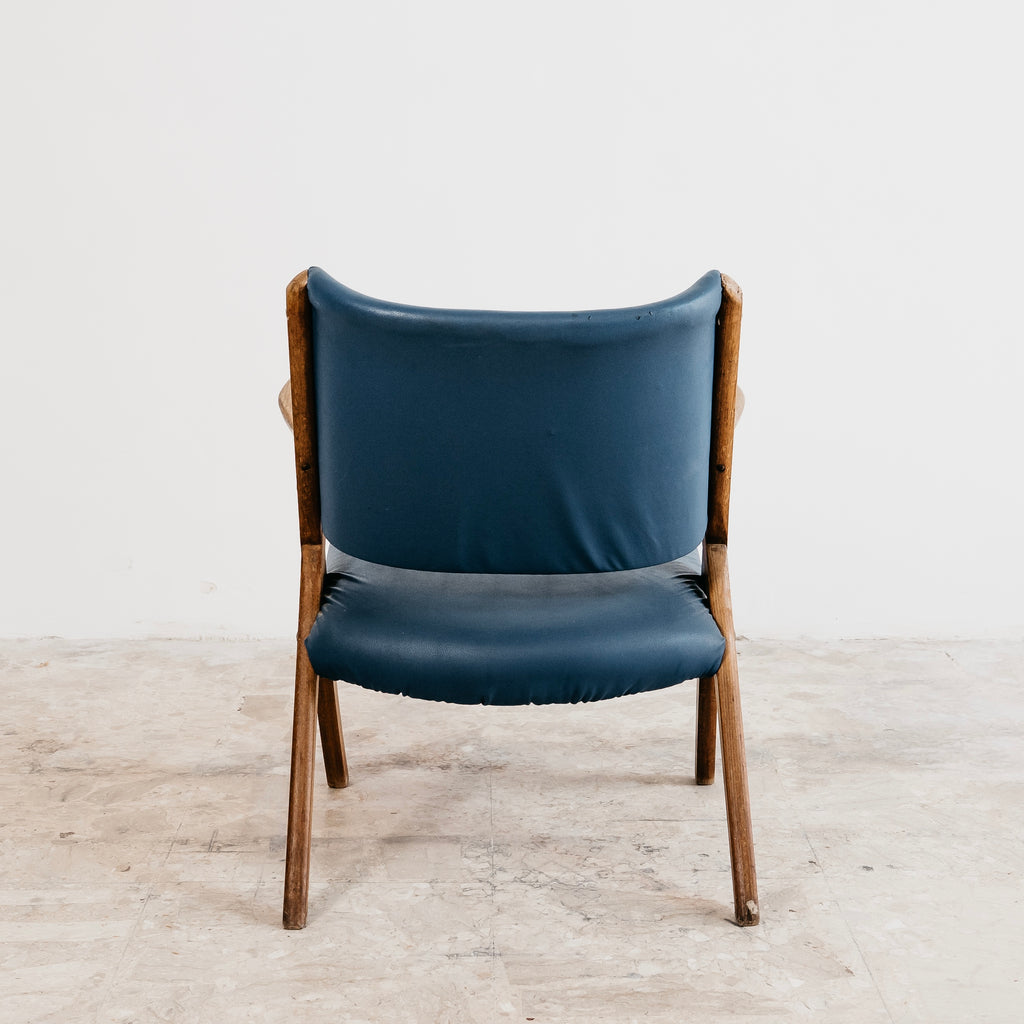 Poltrona Lounge Vintage Dal Vera in Legno e Skai Blu (Anni '50/'60)