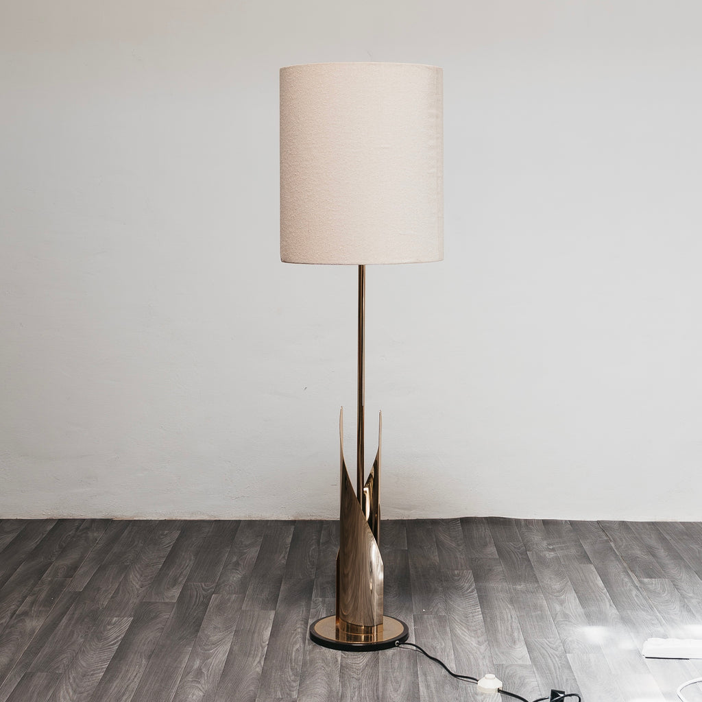 Lampada da Terra Piantana Vintage Anni 70 Ottone Hollywood Regency Modernariato Design Paralume