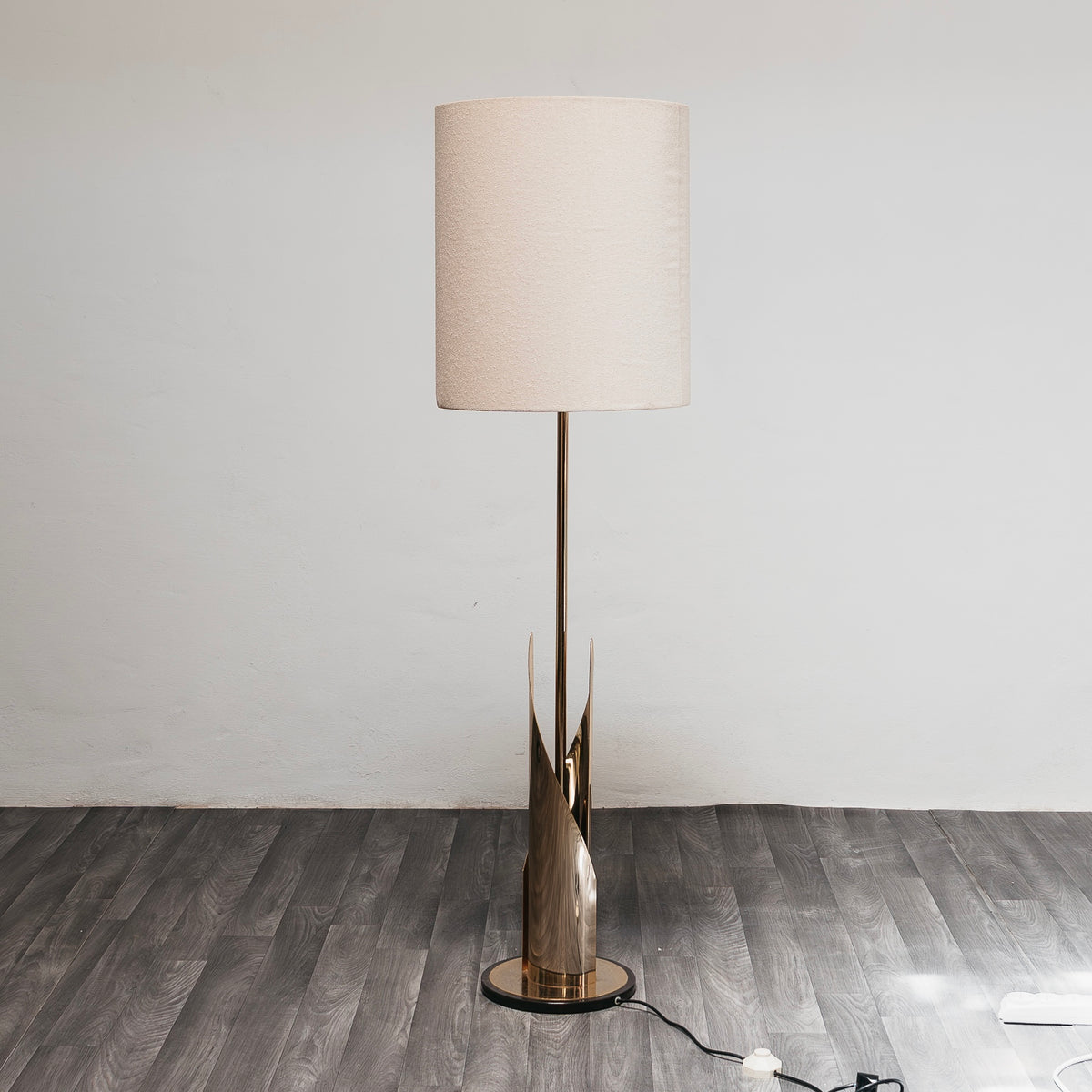 Lampada da Terra Piantana Vintage Anni 70 Ottone Hollywood Regency Modernariato Design Paralume