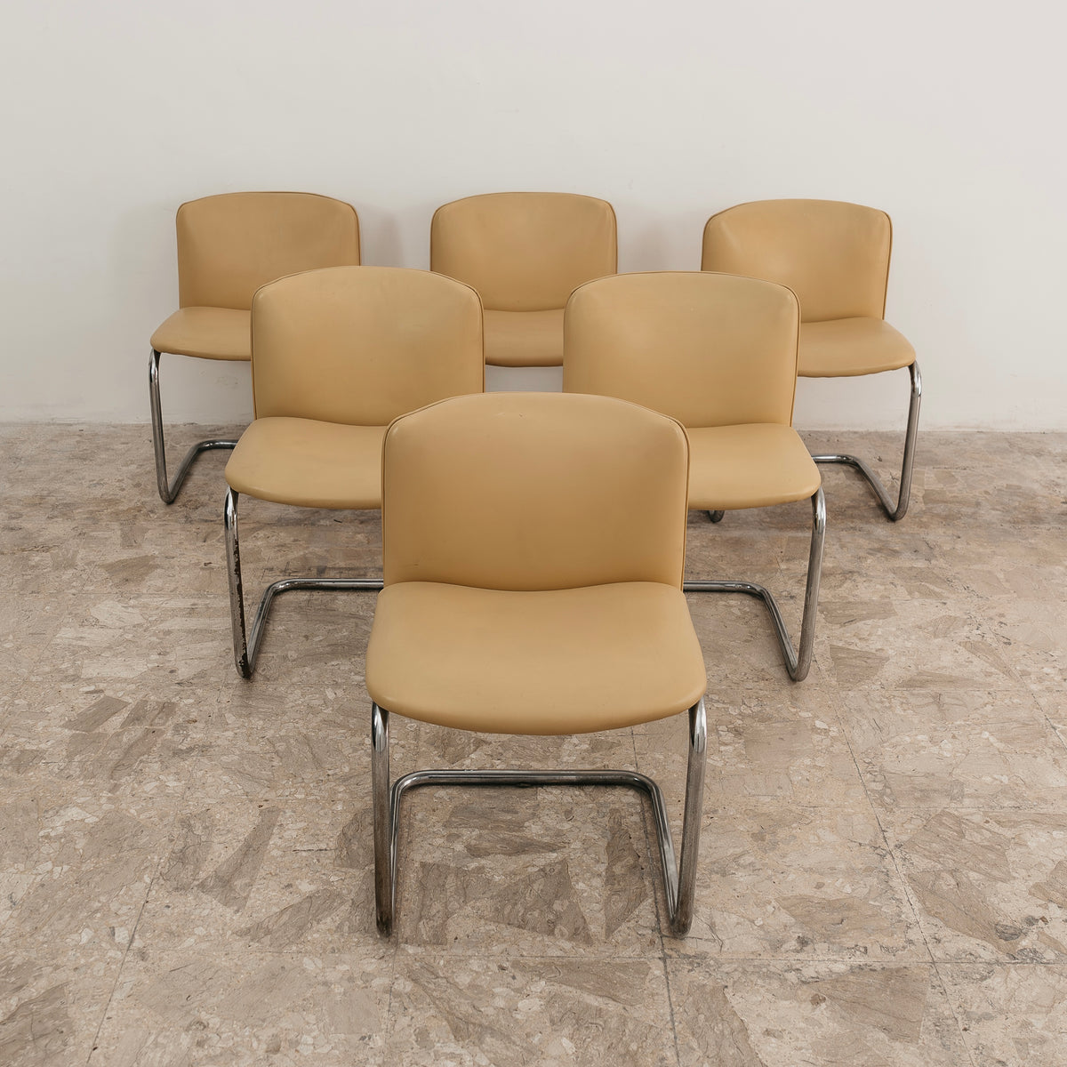 Set di 6 Sedie Vintage Cantilever in Acciaio Cromato e Similpelle (Anni '70)