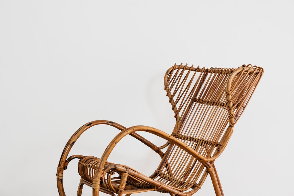 Sedia a Dondolo Vintage in Bambù e Midollino Intrecciato (Anni '60/'70)