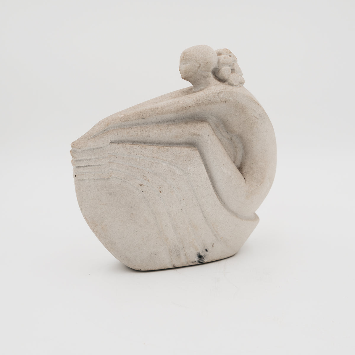 Scultura MarBell Belgio Donna Stilizzata Vintage Polvere di Marmo Art Déco
