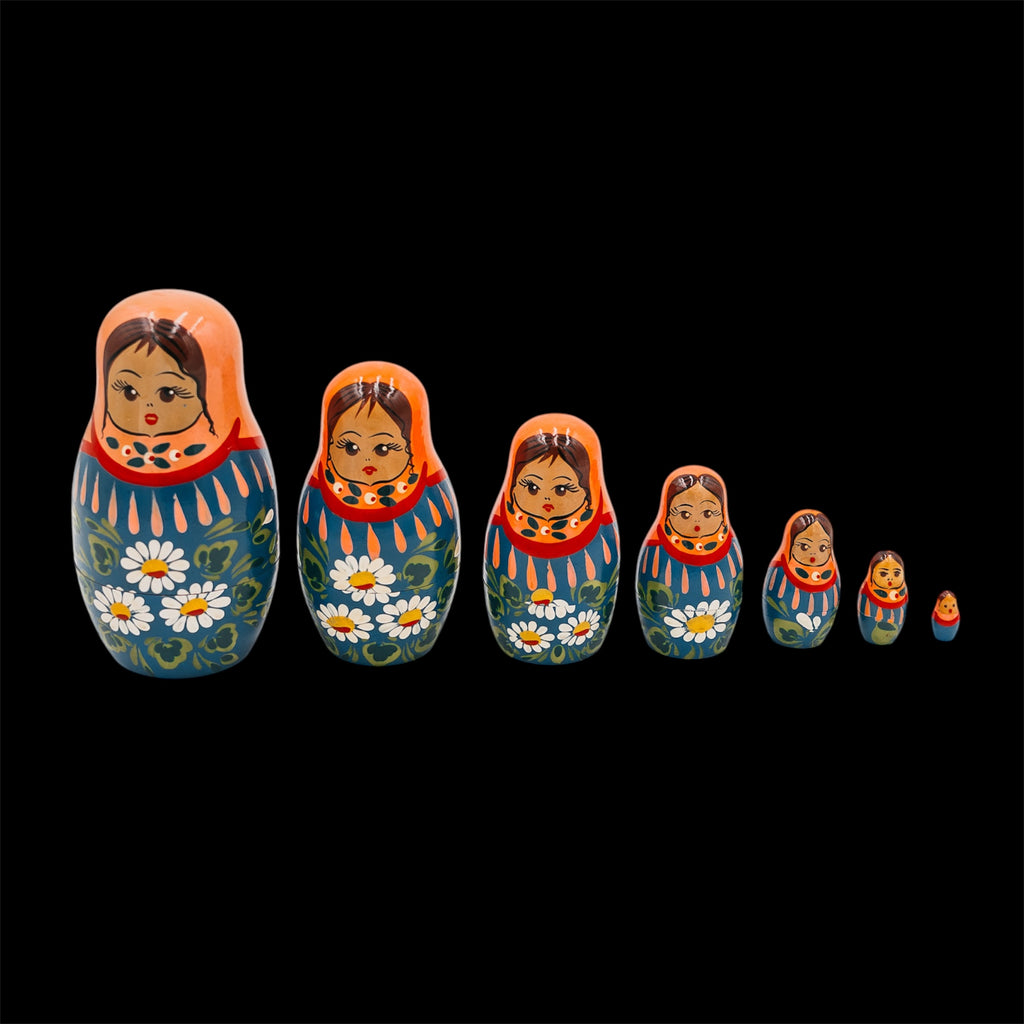Matrioska Russa Vintage in Legno Dipinta a Mano Set Completo 7 Pezzi