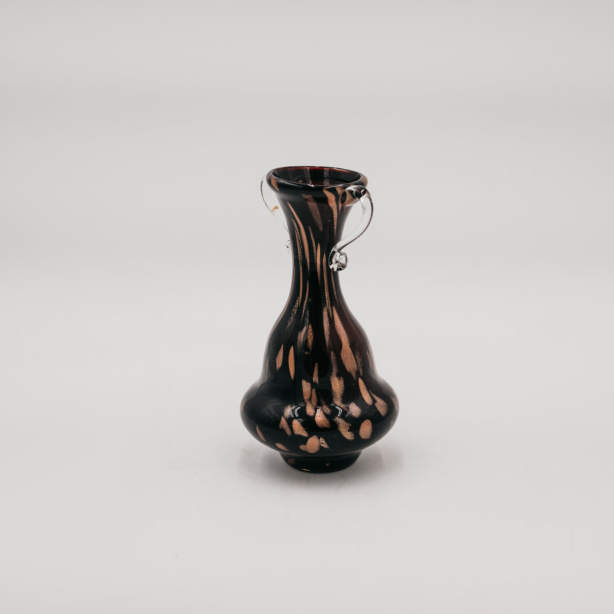 Vaso ad Anfora Vintage in Vetro di Murano con Manici e Decoro Avventurina (Anni '60/'70)