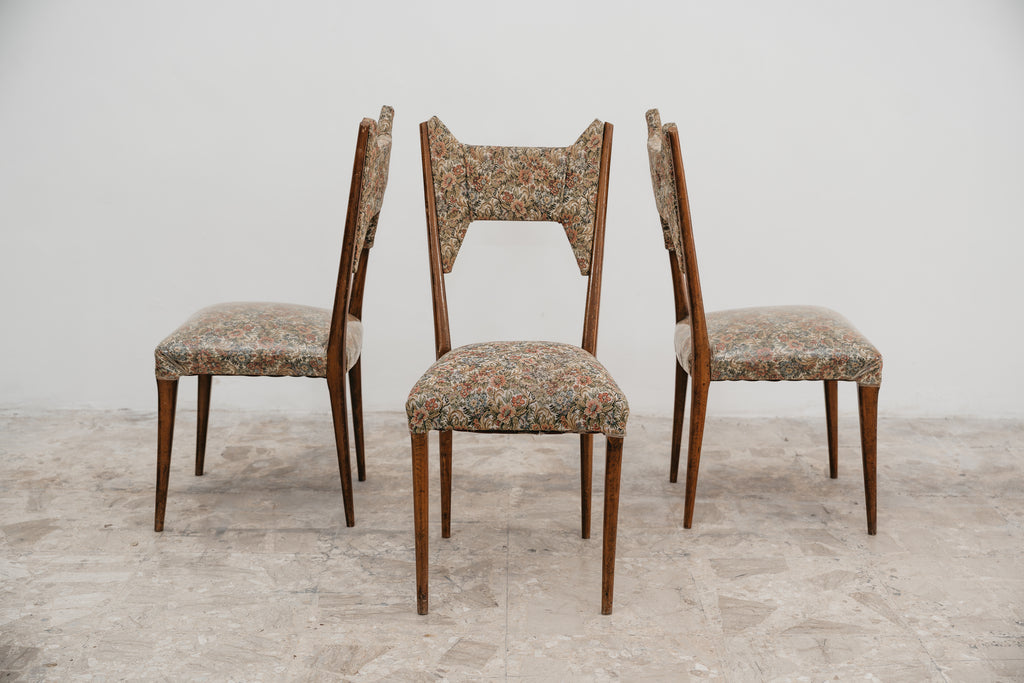 Set 3 Sedie Ico Parisi Modello 1950. Vintage Anni 50 Noce e Tessuto Floreale Modernariato