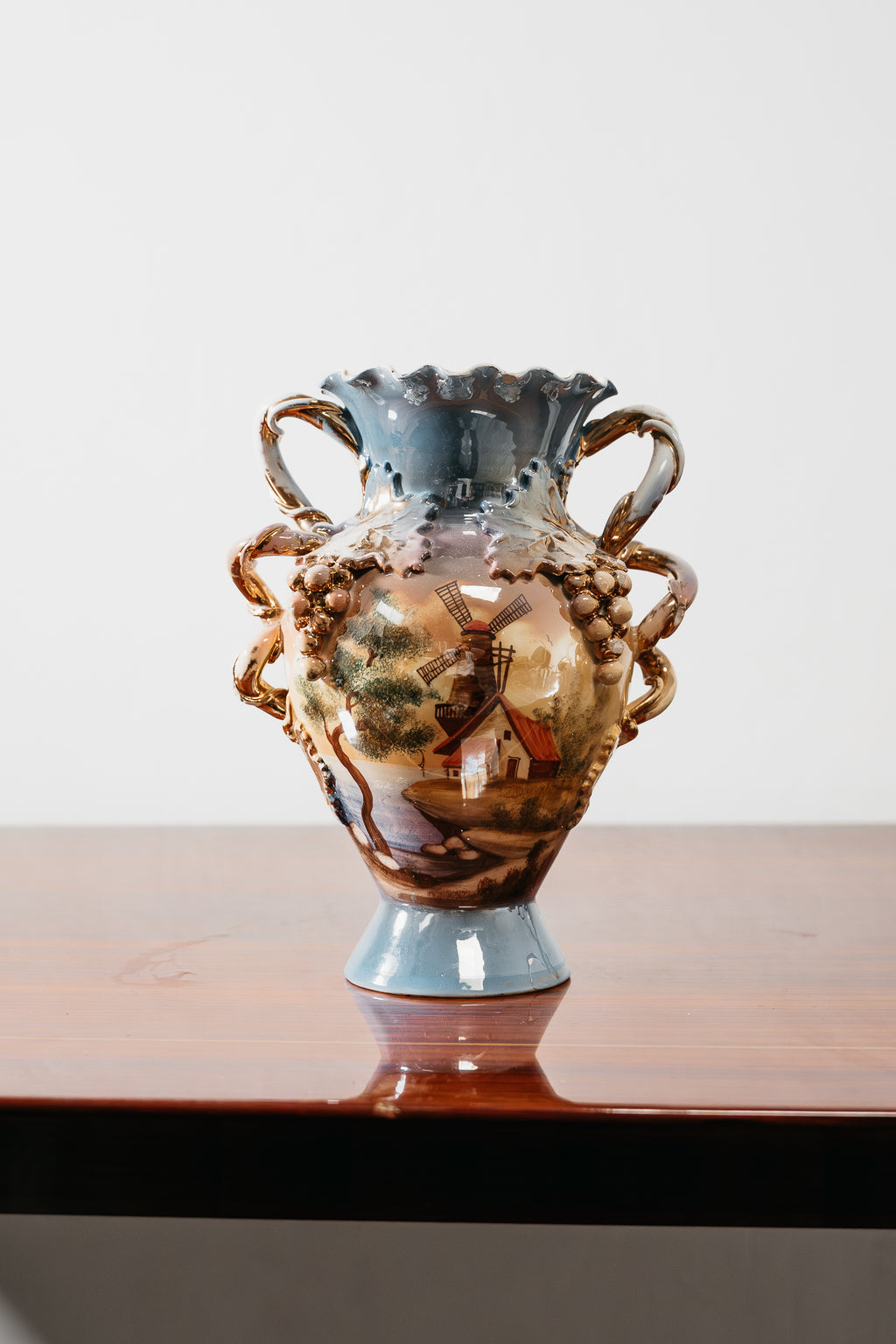 Vaso Vintage Anni 60 Ceramica Oro Grappoli Uva Manici Oro