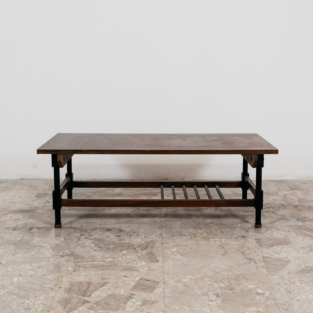 Tavolino da Caffè Basso Vintage Anni 60 Teak e Metallo Modernariato Design Italiano
