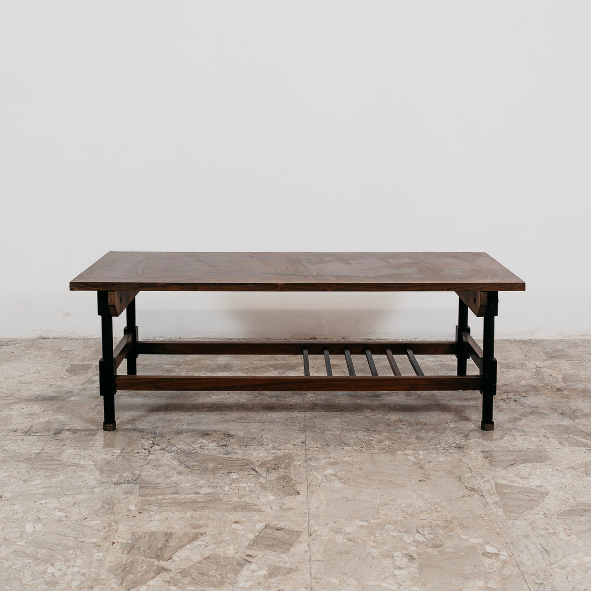 Tavolino da Caffè Basso Vintage Anni 60 Teak e Metallo Modernariato Design Italiano