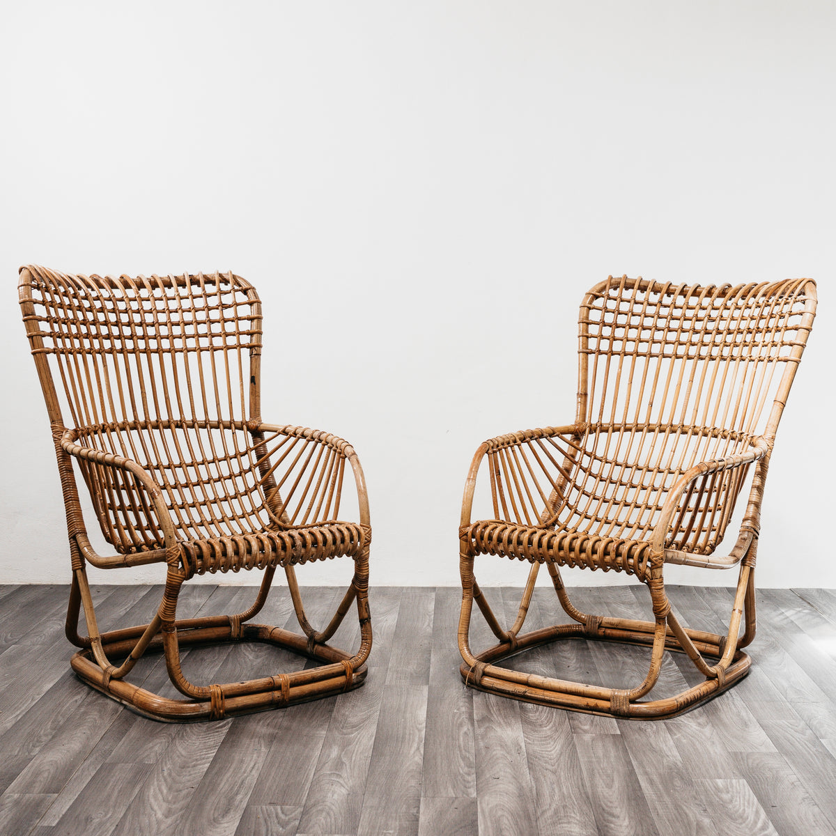 Coppia Poltrone Tito Agnoli B4 Bonacina Vintage Anni 50 Rattan Mid-Century Design