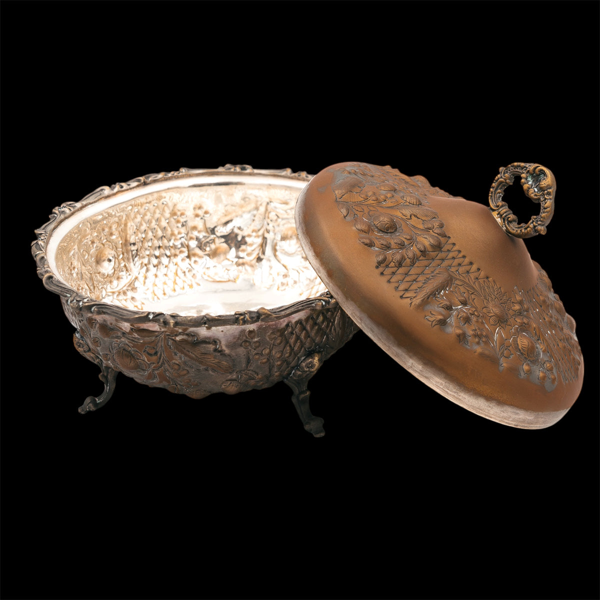Zuppiera Bonbonnière Royal Family Sheffield Vintage con Coperchio Lavorato