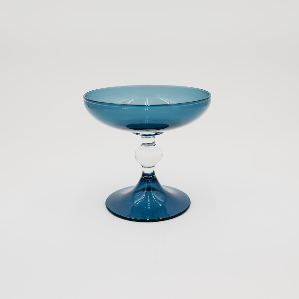 Alzata Centrotavola in Vetro Soffiato Blu Opalino - Artigianato Italiano Vintage Anni '70
