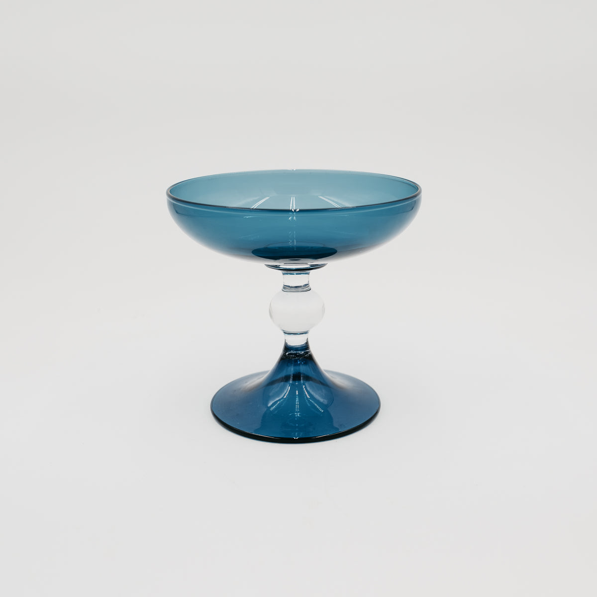 Alzata Centrotavola in Vetro Soffiato Blu Opalino - Artigianato Italiano Vintage Anni '70