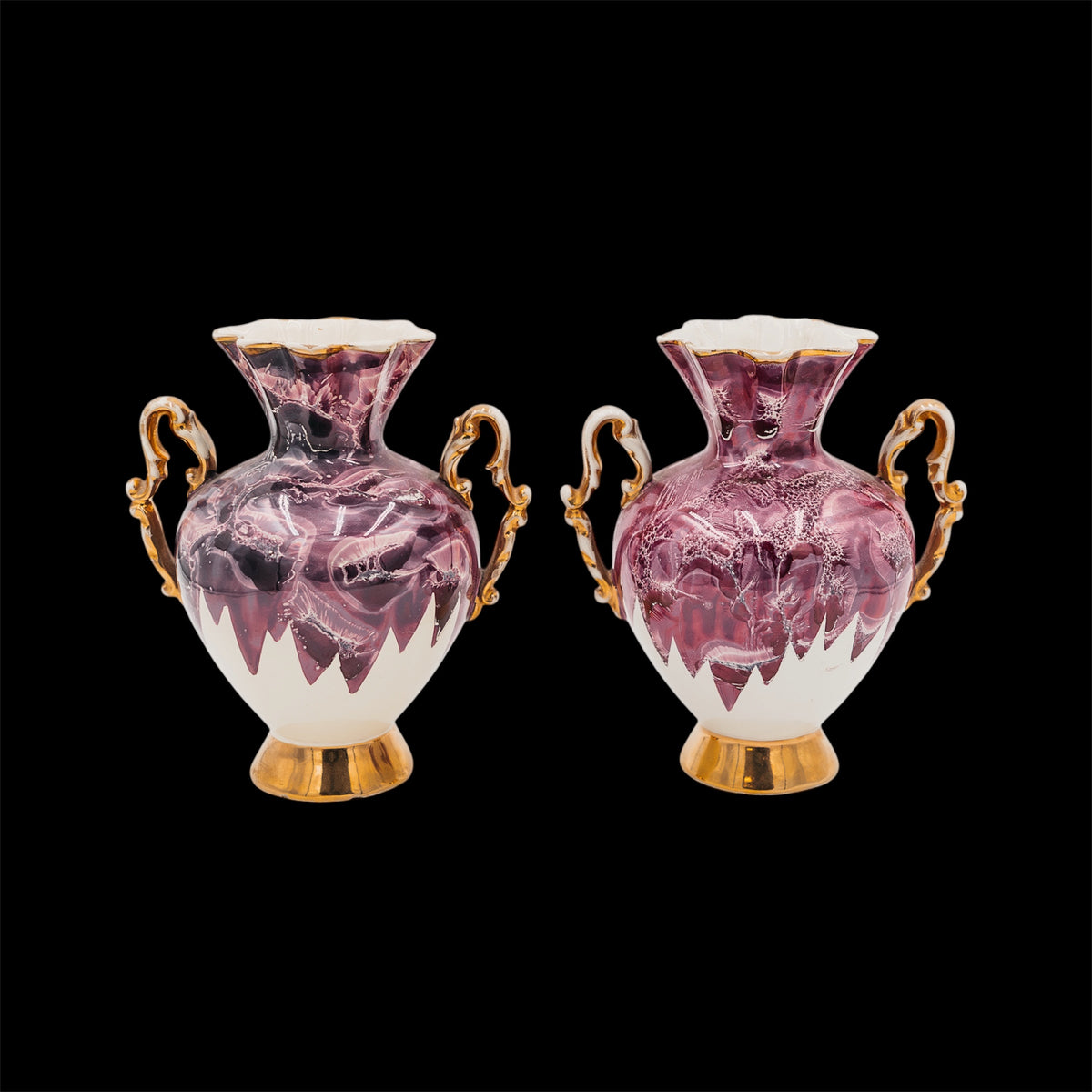 Coppia Vasi SICAS Sesto Fiorentino Vintage Porpora Rifiniture Oro e Lustro