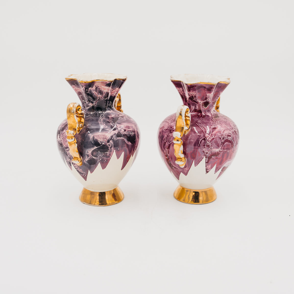 Coppia Vasi SICAS Sesto Fiorentino Vintage Porpora Rifiniture Oro e Lustro