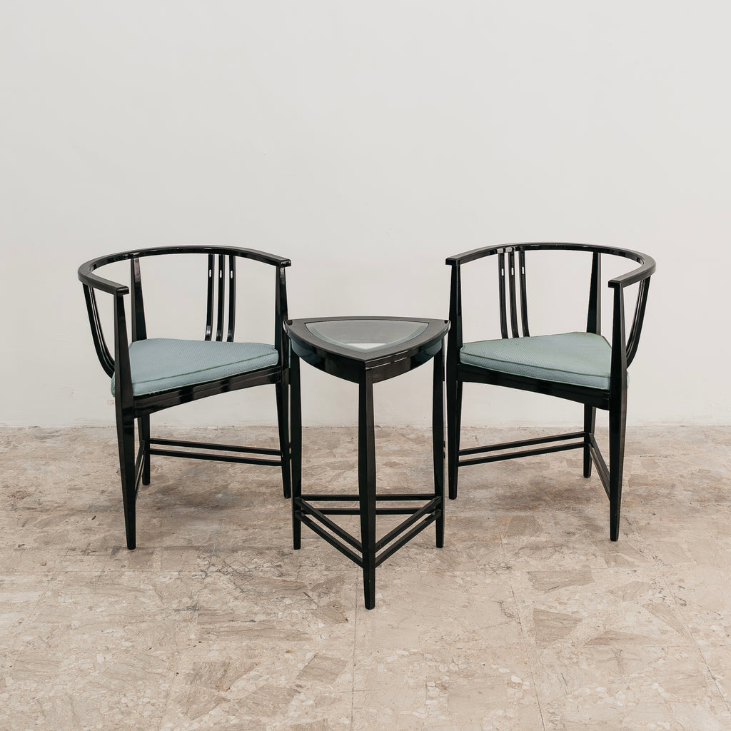 Set 2 Poltroncine e Tavolino Ernest Archibald Taylor Vintage Anni 80 Frassino Nero Modernariato
