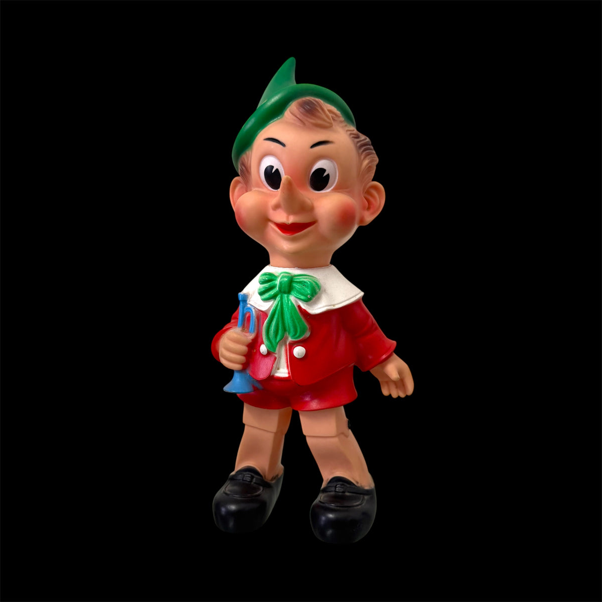 Pinocchio Vintage in Gomma Vinile Ledraplastic con Trombetta Giocattolo Collezione