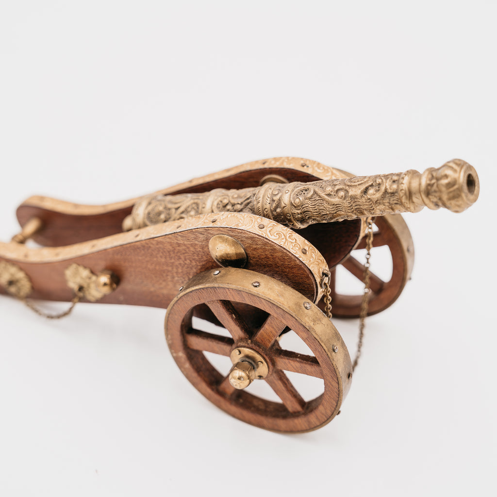 Cannone Navale Storico in Legno e Bronzo / Ottone Sbalzato - Modello da Collezione Vintage