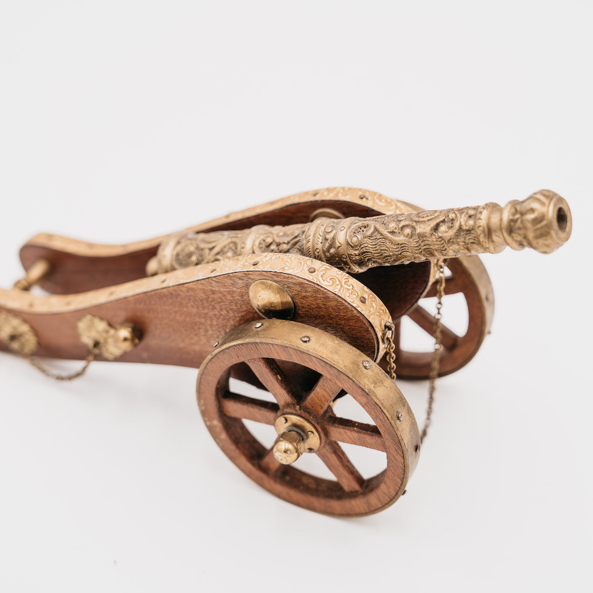 Cannone Navale Storico in Legno e Bronzo / Ottone Sbalzato - Modello da Collezione Vintage