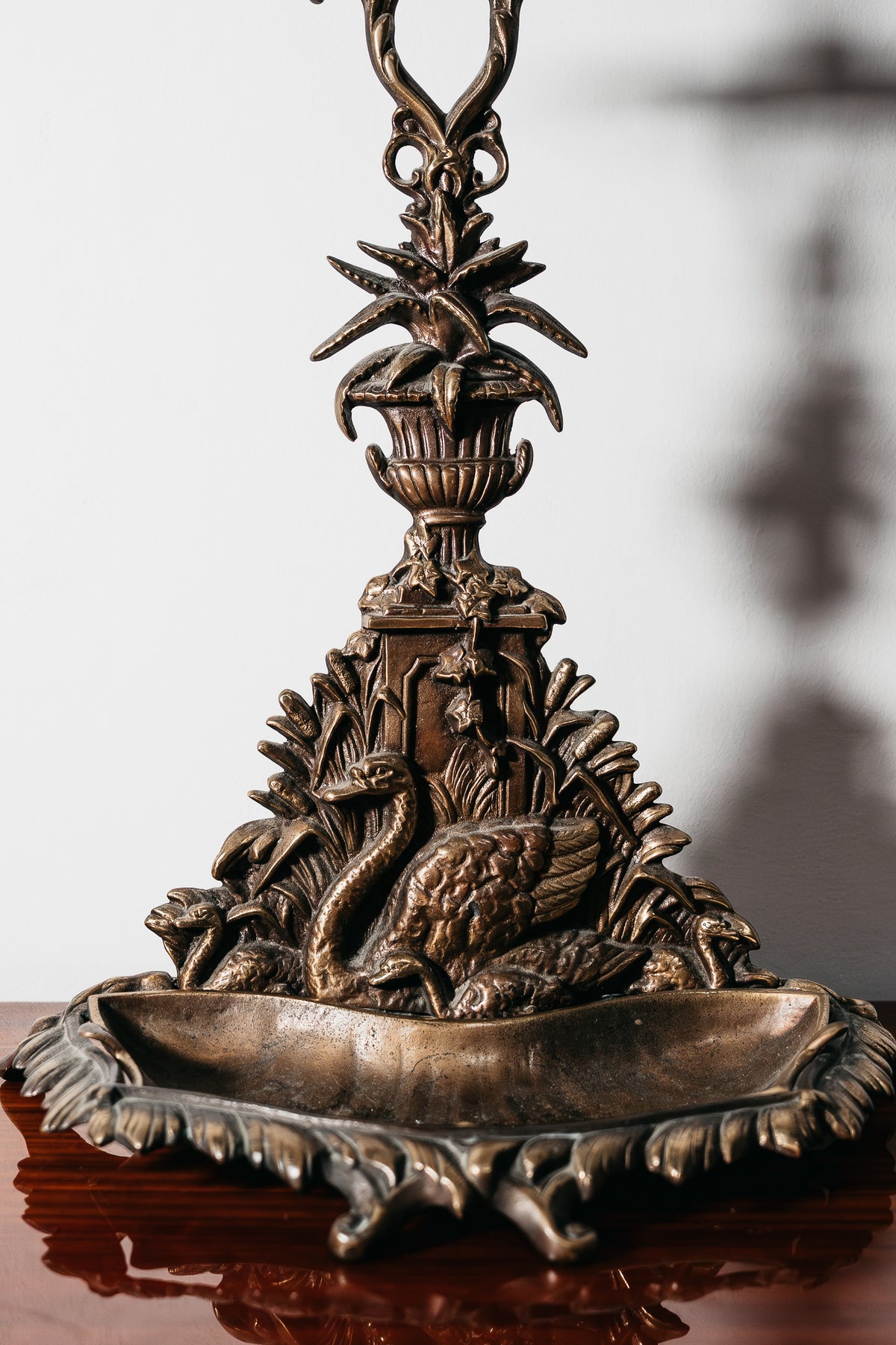 Vintage French Art Nouveau Style Brass Umbrella Stand with Swan Relief – 1960s
