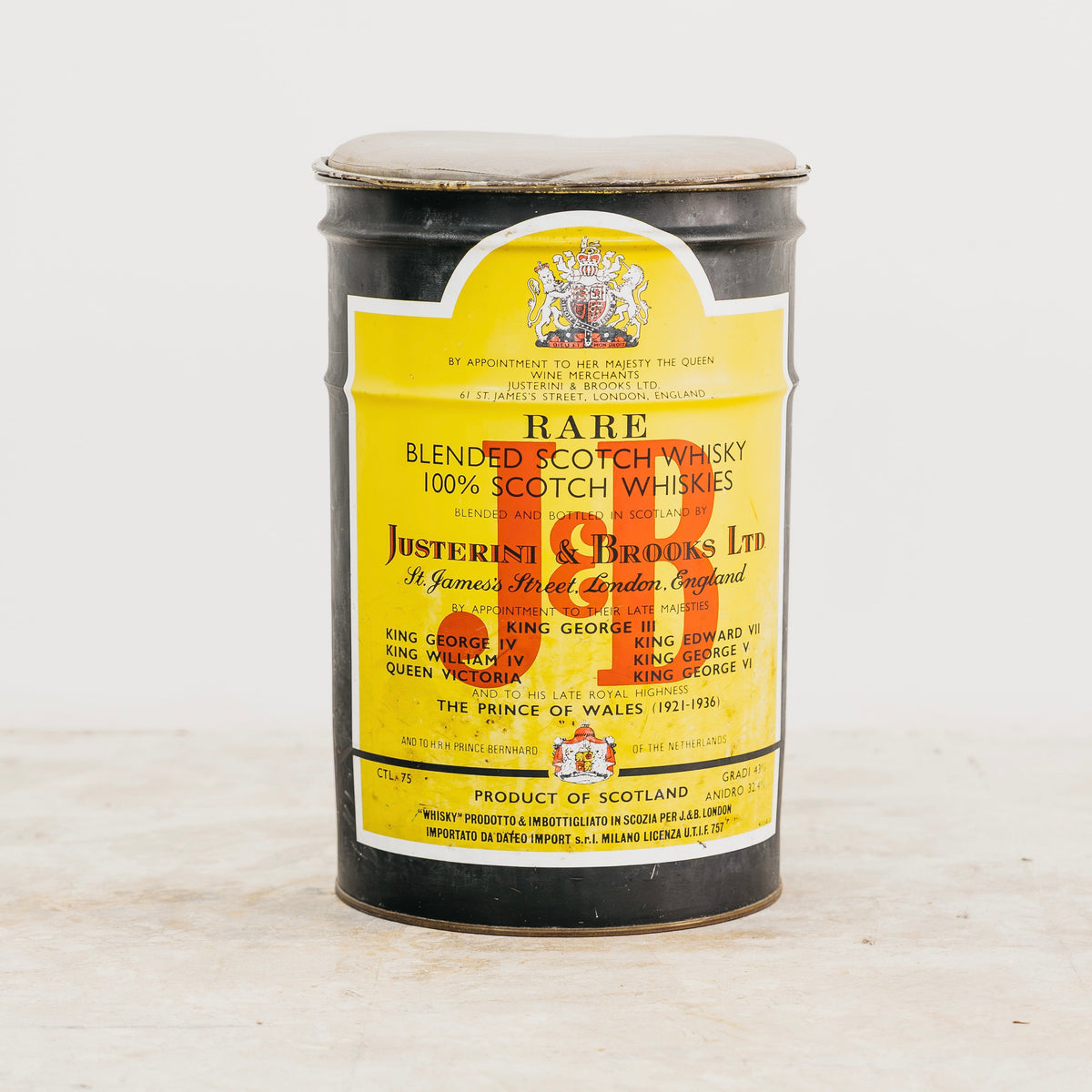 Fusto Bidone J&B Barilotto Vintage Anni 70 Metallo Sgabello Espositore Modernariato