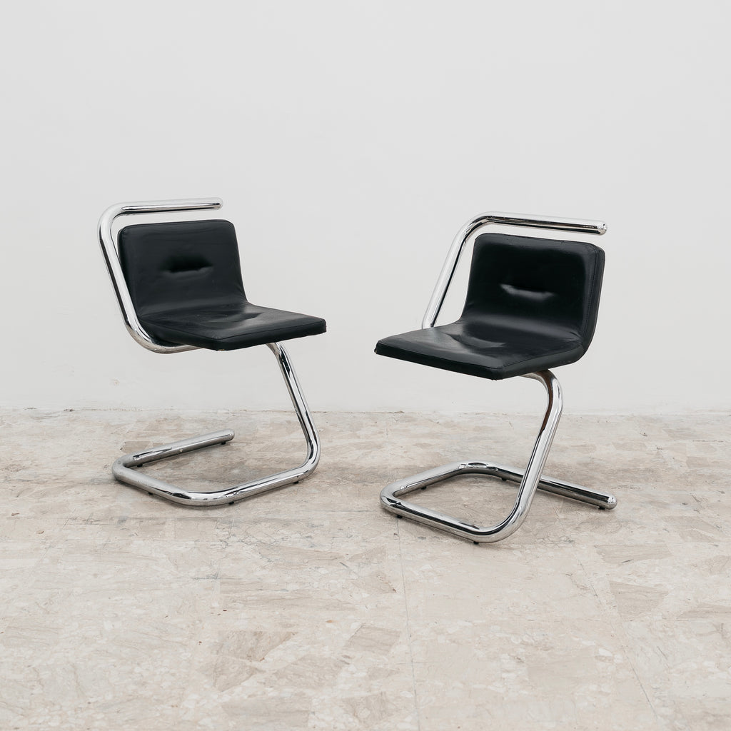 Luigi Bardini Coppia Di Poltroncine Design Anni ‘70 Chrome Tubular Steel