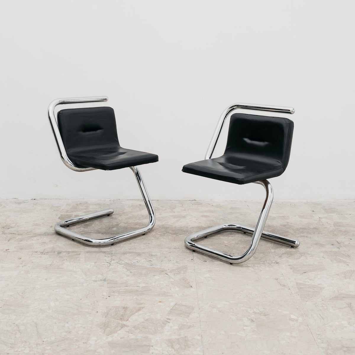 Luigi Bardini Coppia Di Poltroncine Design Anni ‘70 Chrome Tubular Steel