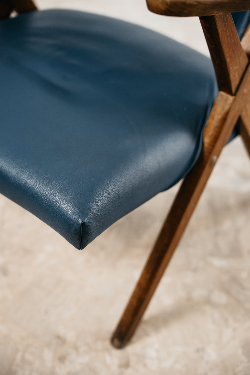 Poltrona Lounge Vintage Dal Vera in Legno e Skai Blu (Anni '50/'60)