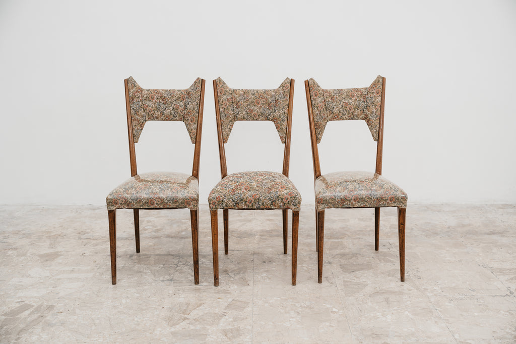 Set 3 Sedie Ico Parisi Modello 1950. Vintage Anni 50 Noce e Tessuto Floreale Modernariato