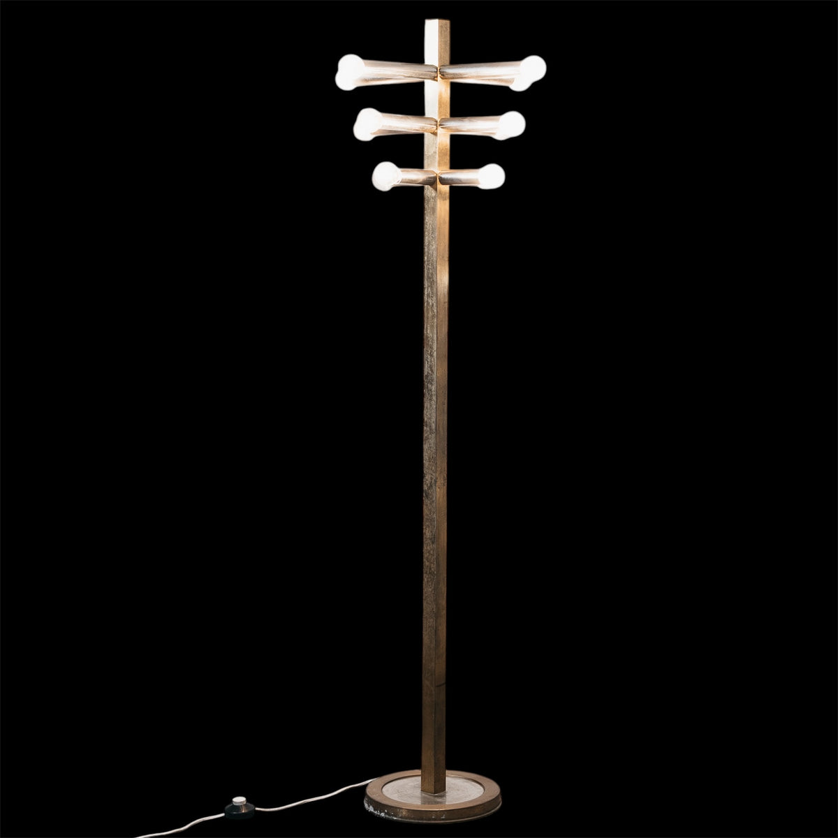 Lampada da Terra in Stile Gaetano Sciolari Vintage Anni 70 Ottone 12 Luci Piantana Space Age