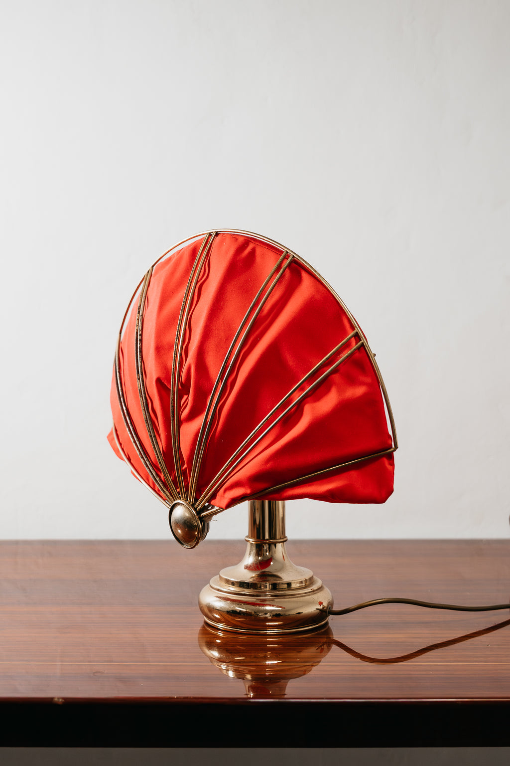Coppia Lampade da Tavolo Ventaglio Vintage Anni 70 Ottone Hollywood Regency Modernariato Abat-Jour