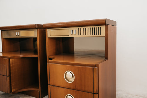Coppia Comodini Vintage Anni 70 Space Age Legno lampade Integrate Specchio Modernariato Design