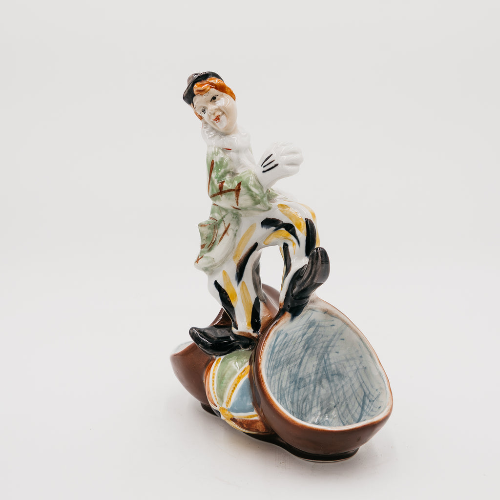 Posacenere Svuotatasche Vintage in Ceramica con Statuetta Pagliaccio Clown Artistico