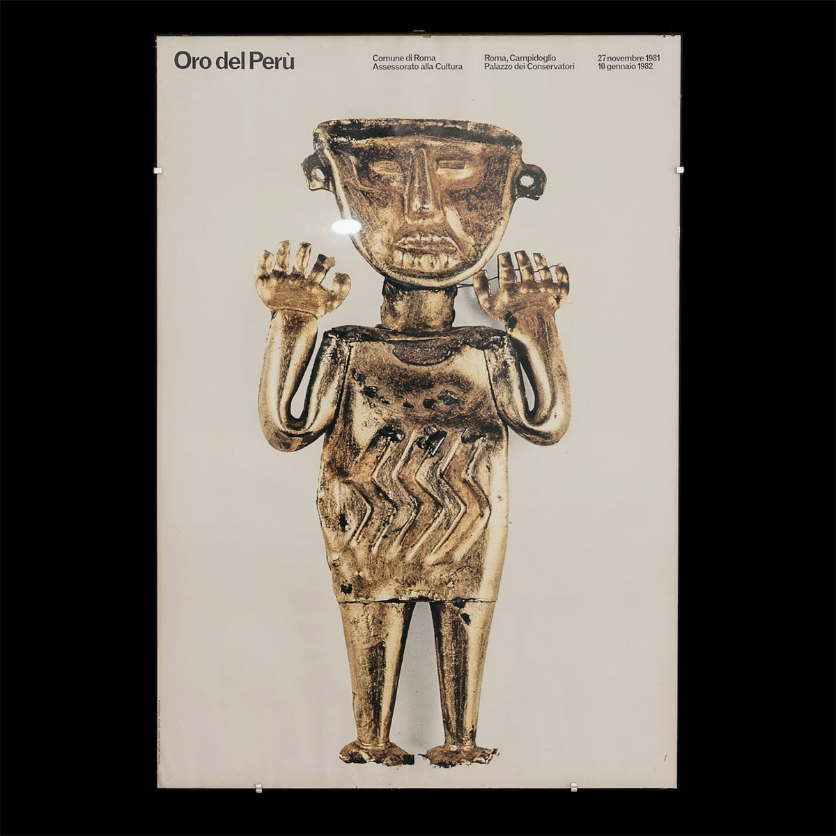 Manifesto Oro del Perù Vintage 1981 Incorniciato Con Vetro Poster Mostra Roma Campidoglio