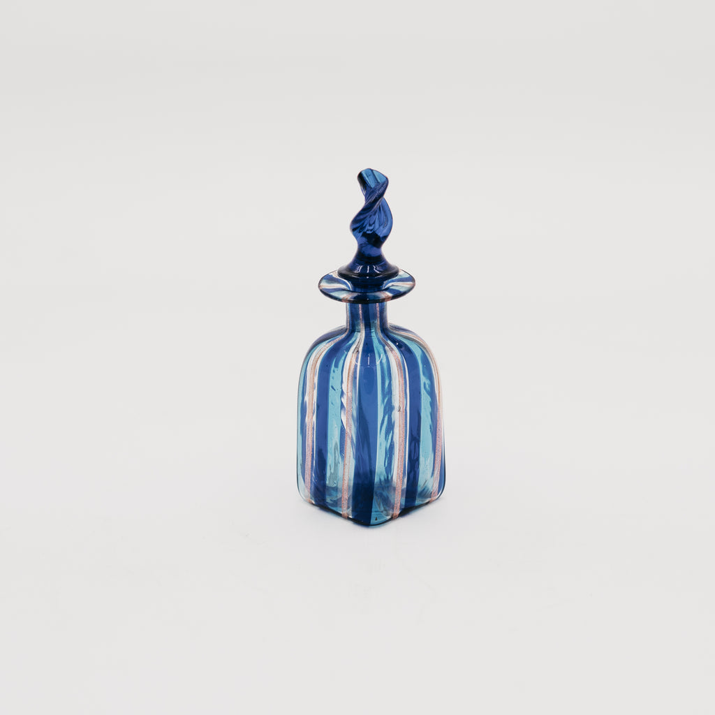 Bottiglia Profumo Vintage in Vetro di Murano a Canne Azzurre e Rosa con Tappo